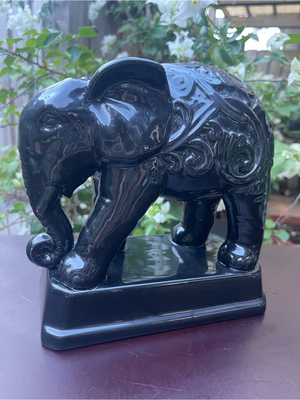 Black Porcelain Elephant Figurine - Decorative Home Art